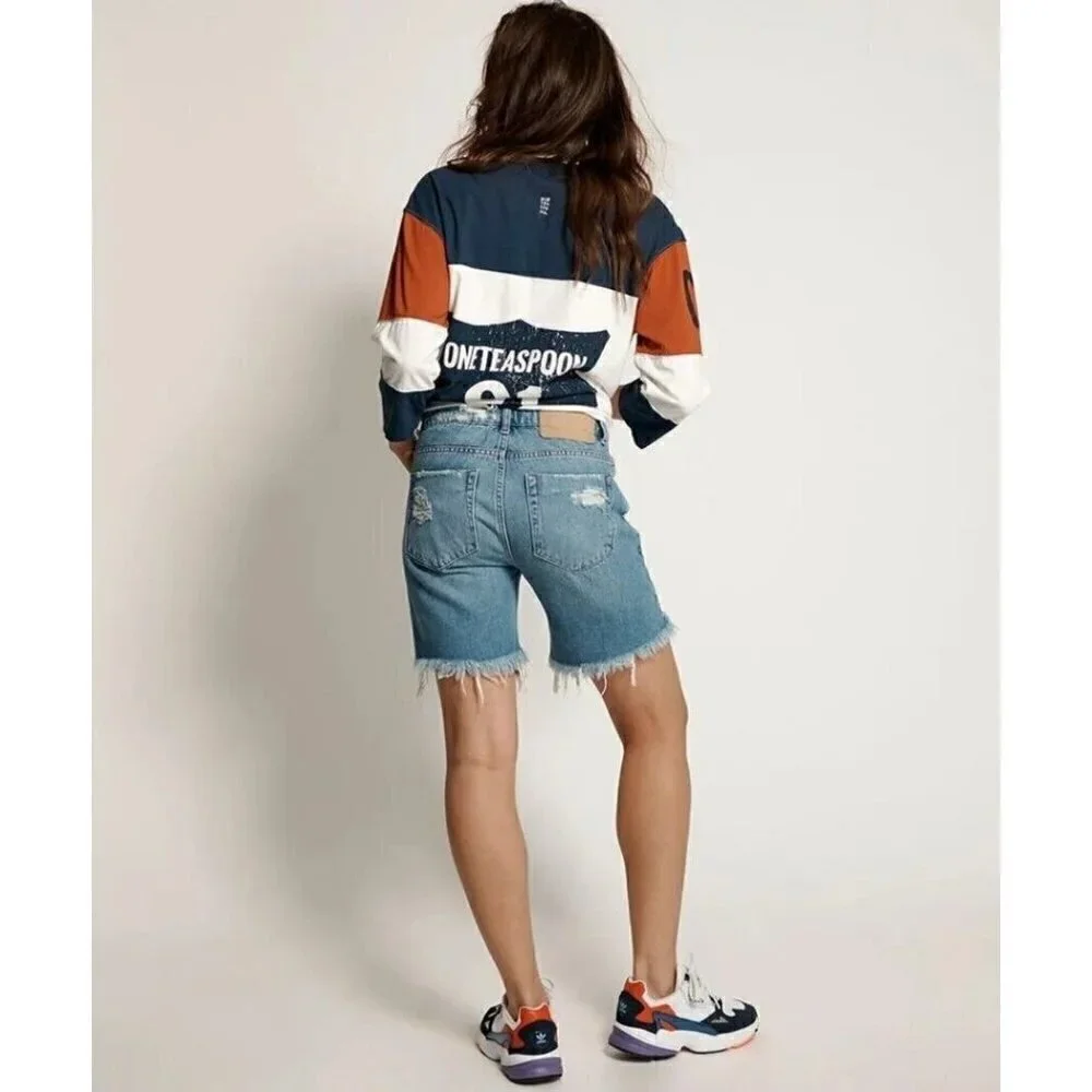 New One Teaspoon Pacifica Stevies Denim Shorts Womens 26 Blue Long Length